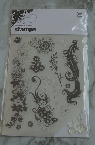 Ornamental Flowers Clear Stamp Set, Basic Grey