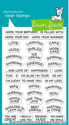 Reveal Wheel Friends & Family Sentiments Stamp Set, Lawn Fawn
